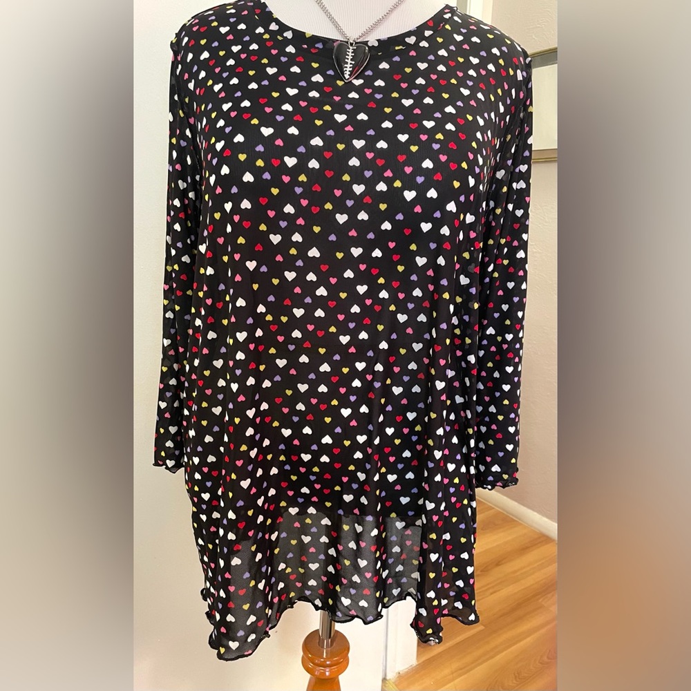 Logo Layers By Lori Goldstein Mesh Heart Tunic Top Size XL ❤️🩷💛🤍